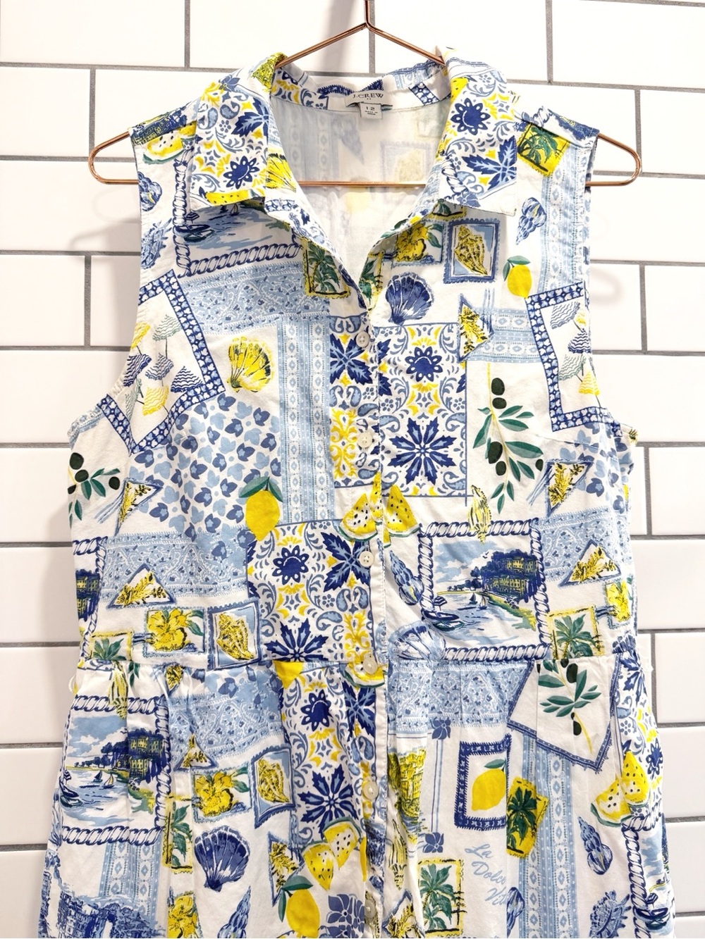 j.crew | collared midi dress positano lemon print size 12 - Picture 4 of 9